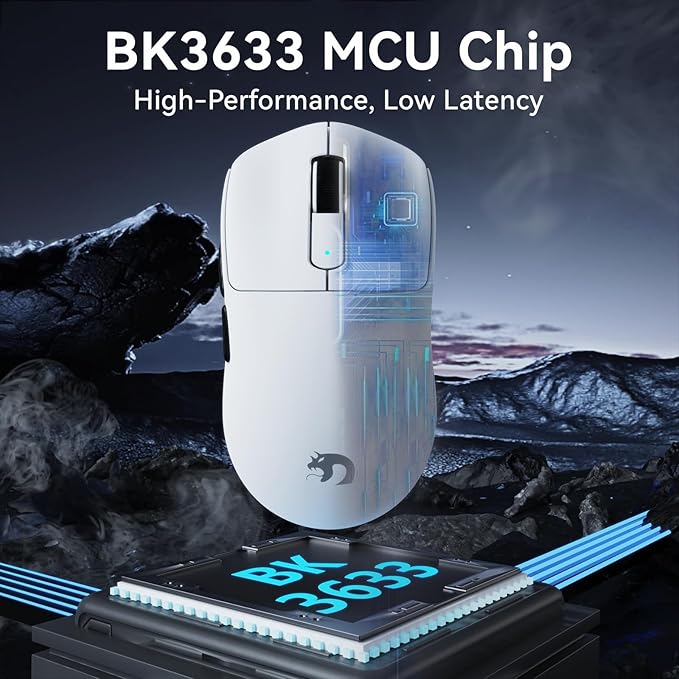 MAMBASNAKE M3 Wireless Gaming Mouse, 40K DPI, 39g Lightweight Gaming Mouse,PAW3395PRO Optical Sensor,Tri-Mode BT5.1/2.4G/USB-C PC Game Mice,Programmable Buttons,300mAh Battery for PC/Laptop/Mac(White)