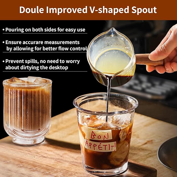 YARRAMATE Silver Powerful Milk Frother Wand & 3.4 oz/100ML Glass Measuring Cups