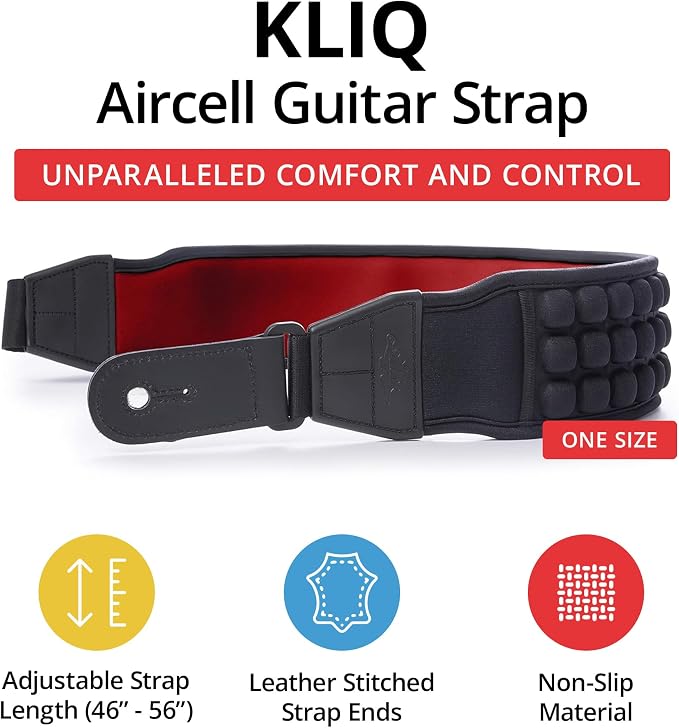 KLIQ AirCell Guitar Strap for Bass & Electric Guitar with 3" Wide Neoprene Pad and Adjustable Length