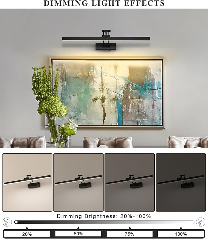 LED Battery Operated Picture Lights with Remote Wireless Art Lighting for Wall 23.6 Inch Rechargeable Painting Black Frame Light Dimmable 3CCT Gallery Light for Library Portrait