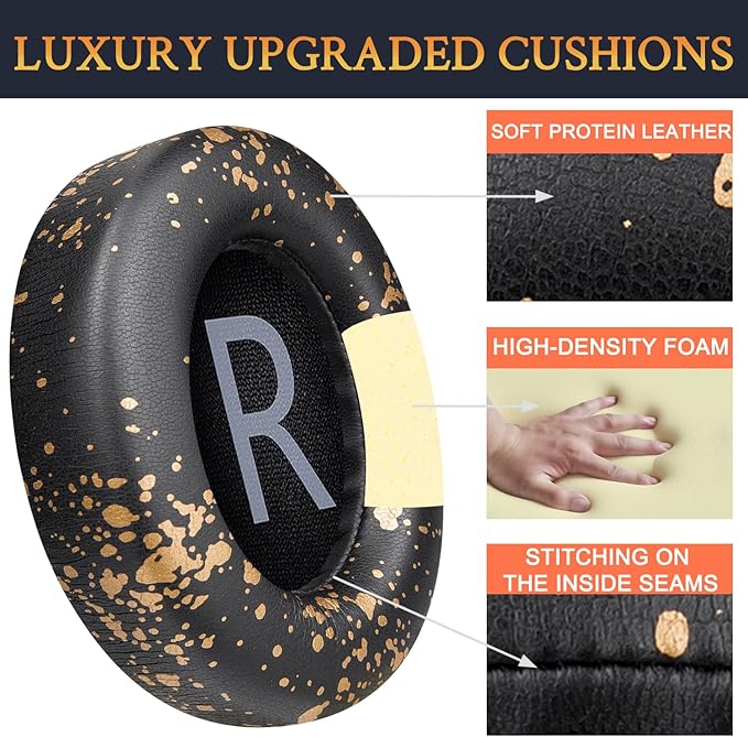 SOULWIT Protein Leather Replacement Earpads for Bose 700 (NC700) Wireless Headphones, Ear Pads Cushions with Softer Protein Leather, High-Density Noise Cancelling Foam, Added Thickness - Black Gold