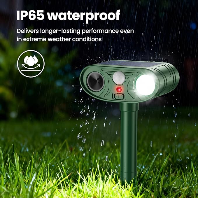 2026 Upgraded Ultrasonic Solar Animal Repellent Outdoor, Deer Repellent Devices Waterproof, Cat Repellent Outdoor with Motion-Activated Deterrent, Repels Squirrel, Deer, Raccoon for Yard, 2 Packs