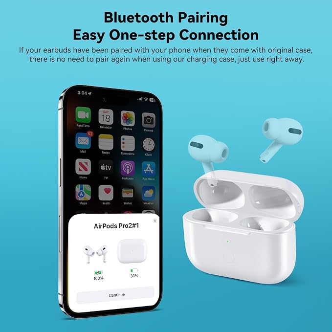 Wireless Charging Case Replacement Compatible with AirPod Pro 2nd & 1st Generation, Air Pod Pro 2 1 Charger Case with Bluetooth Pairing Sync Button,White