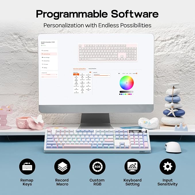 EPOMAKER TH108 V2 PRO Full Size Mechanical Keyboard with Screen&Knob, 10000mAh, BT/2.4Ghz, Mac Modifier PBT Keycap, Hot Swap, RGB, Gasket, Wireless Gaming Keyboard for Mac/PC (Blue, Creamy Jade)