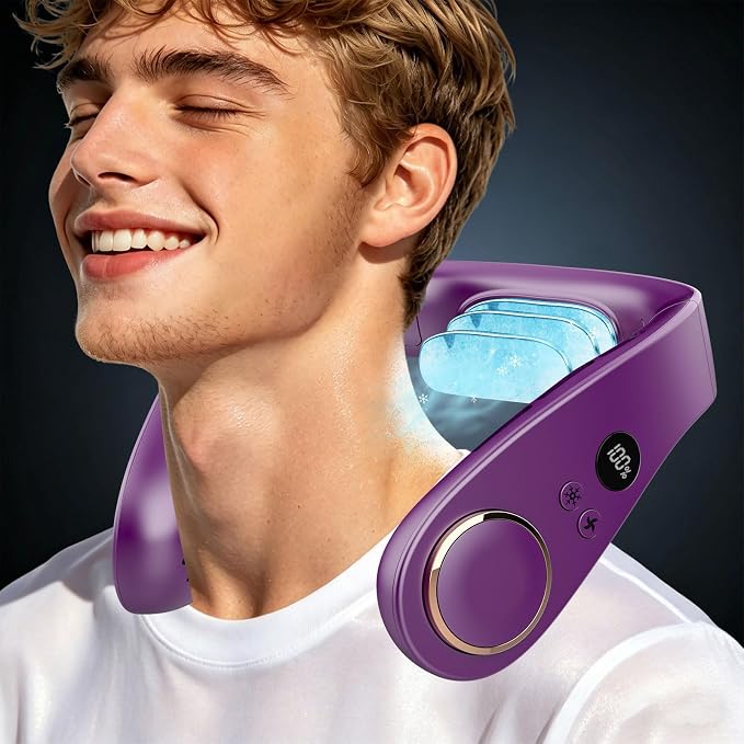 Neck Fan with Cooling Plate-Neck Air Conditioner Portable Neck AC Conditioning Cooling Fan,Powerful Best Present in Summer Hot Flases for Fathers Day,Teacher Appreciation,Child Birthday Purple
