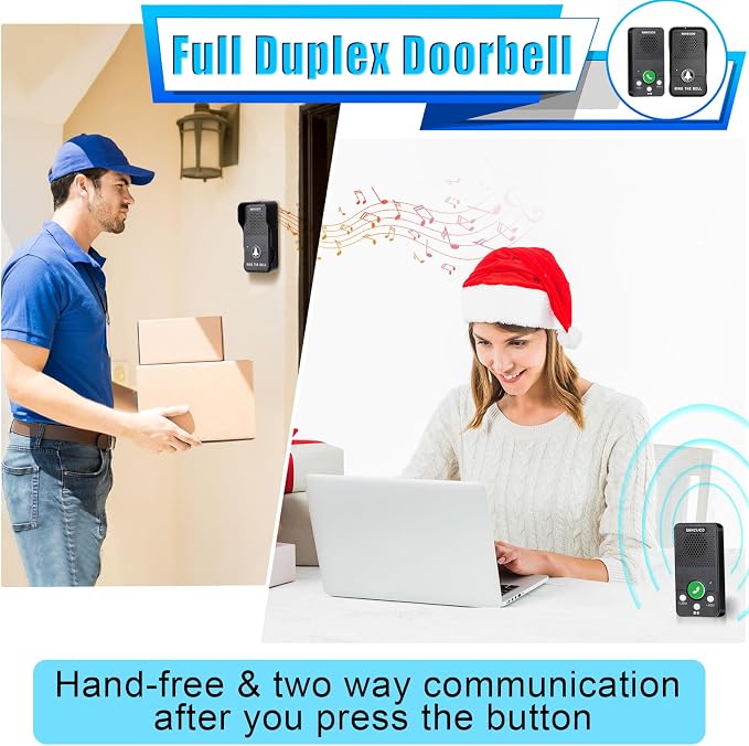 Doorbells, Waterproof Wireless Doorbell Hands Free, 1000ft Range Door Bell Intercom Supports Two Way Communication with 4 Chimes 8 Volume Levels (2 Receivers &1 Transmitter Black)