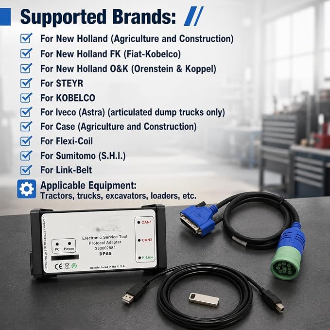 380002884 DPA5 V8.6 EST Diagnostic Tool Kit for New Holland Tractor | Dearborn Protocol Adapter 5 for New Holland Electronic Service Tools for Tractor Loaders 380002884
