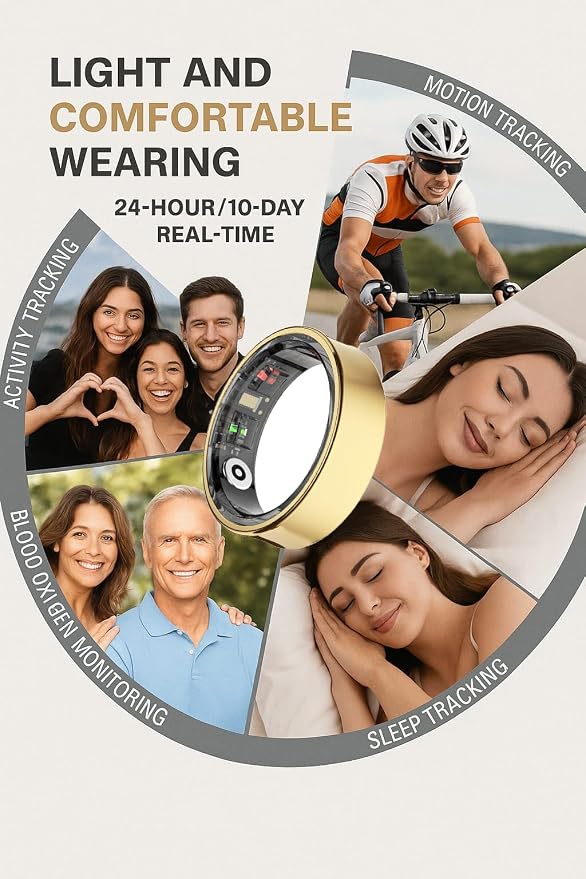 Smart Ring for Women & Men - Heart Rate, Blood Oxygen, Sleep Tracker | Waterproof IP68 | 12-Day Battery | Heart Rate, Steps, Calories Monitor | Comfort Fit Wearable Tech Accessory Ring