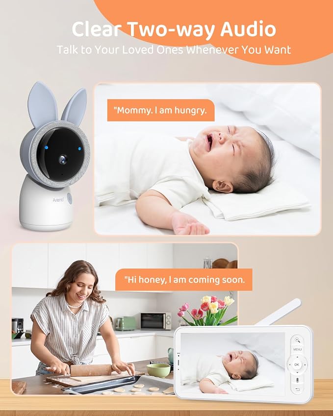 ARENTI 4MP Baby Monitor with Camera and Audio, 5G WiFi 5" Split Screen, Free App, Colorful Night Lights, Smoothing Lullabies, Cry&Motion Detection, Temp&Humidity Senor, Local Storage