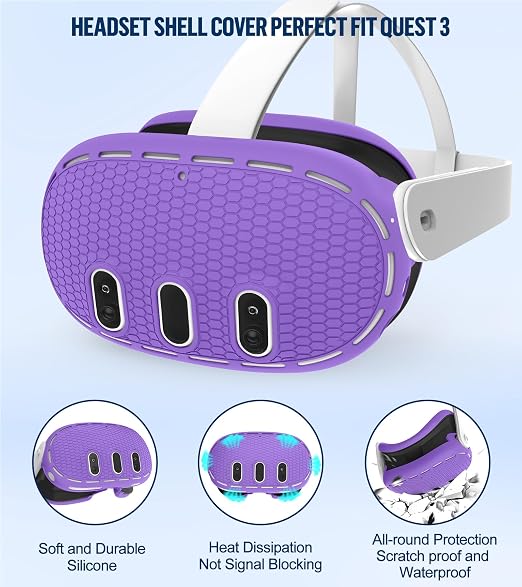 Silicone Cover Set Compatible with Meta/Oculus Quest 3 Accessories, Controller Grips, VR Shell Cover, Facial Interface Cover, Protective Lens Cover, Tempered Glass Lens Caps, Not Fit Quest 3S
