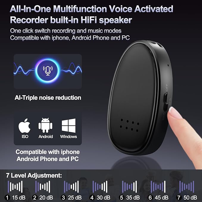 128GB (9860 Hours) Digital Voice Recorder with Noise Cancelling, Recording Device with HiFi Speaker for Meetings, Lectures, 1536kbps MP3 Playback Audio Recorder for Students/Interpreters Use, Black