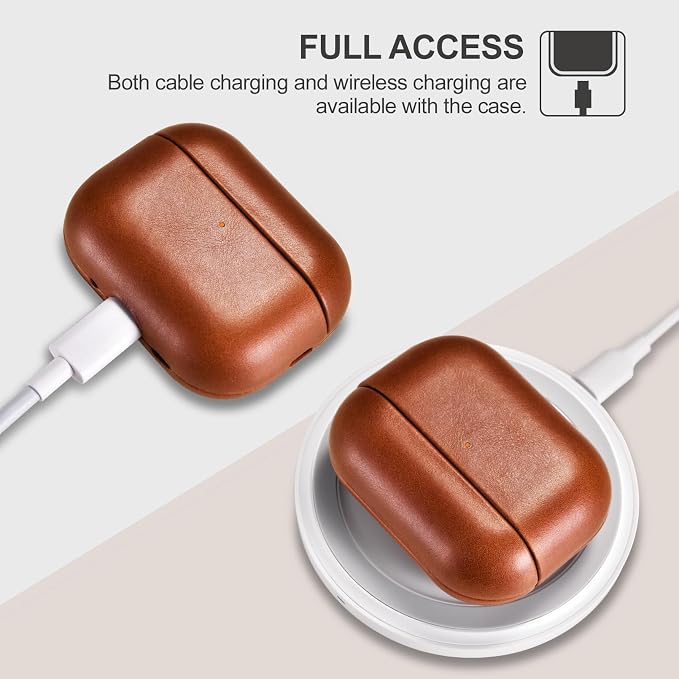 ICARER AirPod Pro 3 Case, 100% Geniune Leather Case, Handmade Top Grade Vintage Cover, Shockproof Protective Cover Support Wireless Charging, Compatible with AirPods Pro 3 2025 Model (Brown)