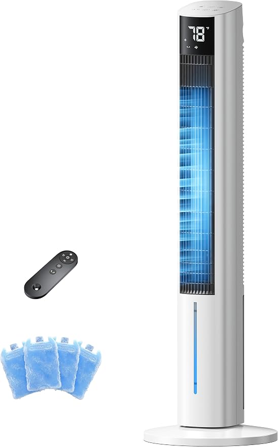 Windowless Portable Air Conditioner, 45.1" Evaporative Air Cooler w/1.06Gal Water Tank & 4 Ice Packs, 12H Timer, 60° Swing, No Hose No Window Needed, 3-IN-1 Quiet AC Unit for Room Bedroom, Pearl