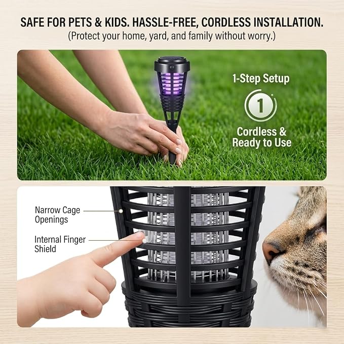 2026 4Pack Mosquito Repellent Outdoor Patio Solar Bug Zapper Outdoor,Mosquito Trap to Repel Gnat Small Flying Insect,Solar Fly Zapper for Backyard,Garden,Patio,Waterproof Mosquito Zapper for Outside