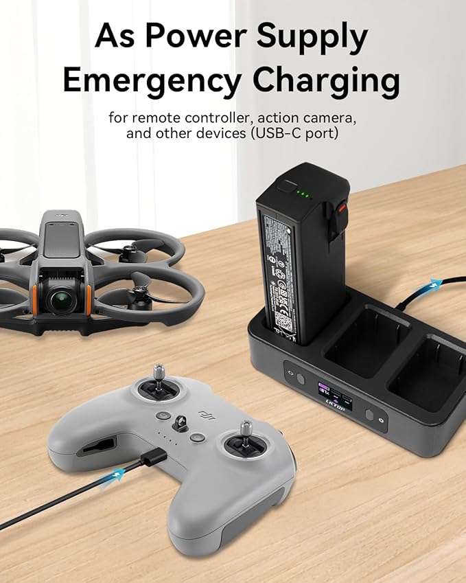 LKTOP 100W Replacement DJI Avata 2 Battery Charging Hub (2X Super Fast) Parallel USB-C Charger for DJI Avata 2 Drone Accessories, 60% Storage Mode, LED Screen Display (Charge 3 Batteries: 1hr 10min)