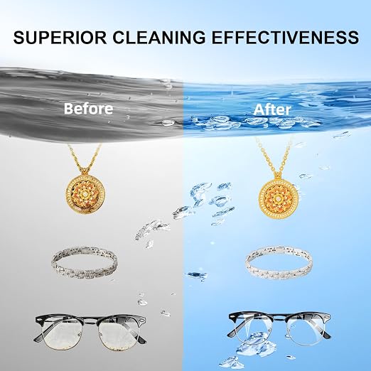 Ultrasonic Jewelry Cleaner Pro for Silver，Eyeglasses, Rings, Retainers, Dentures，Watch Strap, 3 Timer Modes，450ml Capacity (053-P303)