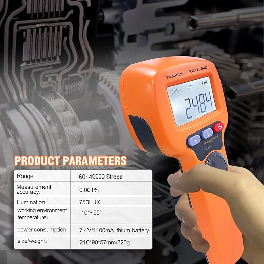 Digital Handheld Stroboscope, Digital Stroboscope 60-49999 FPM Non Contact Strobe Tachometer High Accuracy 0.001% Rechargeable LED Flash Strobe Tachometer for HVAC Motor Printing Spinning-DT50D