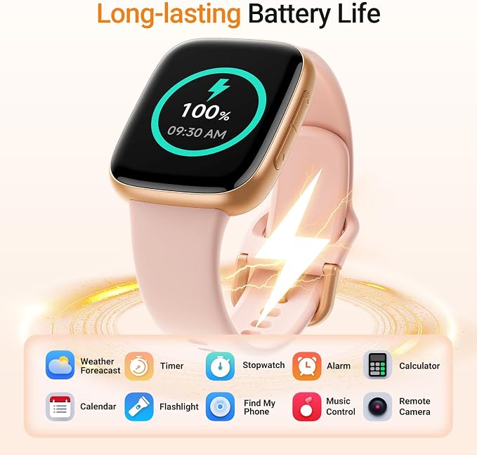 Fitpolo Smart Watch for Women, 1.85" AMOLED Fitness Tracker with Bluetooth Call, Heart Rate/Sleep/SPO₂ Monitor, 100+ Sports Modes, 3ATM Waterproof Smartwatch for Android/iPhone, Includes 2 Bands
