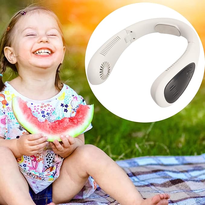 Portable Neck Fan, Bladeless Neck Fan Rechargeable Portable Wearable Usb 360 Degree 3 Adjustable Levels LED Display Travel Fan for Outdoor White