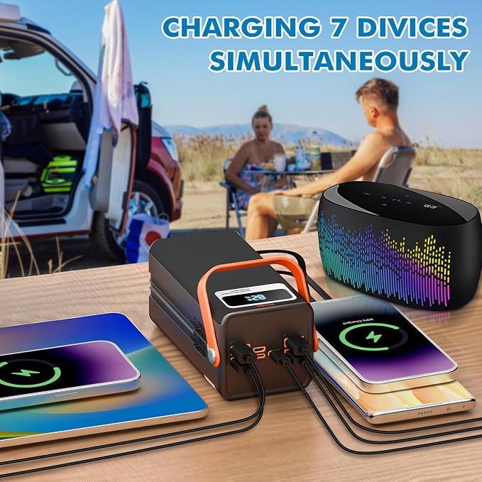 Portable Power Station, 27,000mAh Outdoor Generator with Built in Cable, Portable Power Bank Backup Battery for Phone Charge, Travel, Home use, Camping, RV Trip