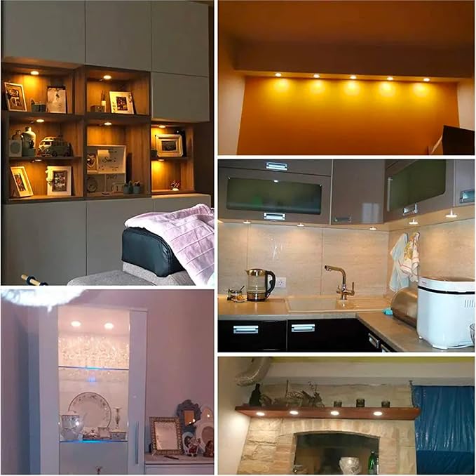 Smart LED Puck Lights, Dimmable Under Cabinet Lighting with Bluetooth App Control, Music Sync, Timer, DC 12V Adaptor (8Pack, Warm-White)
