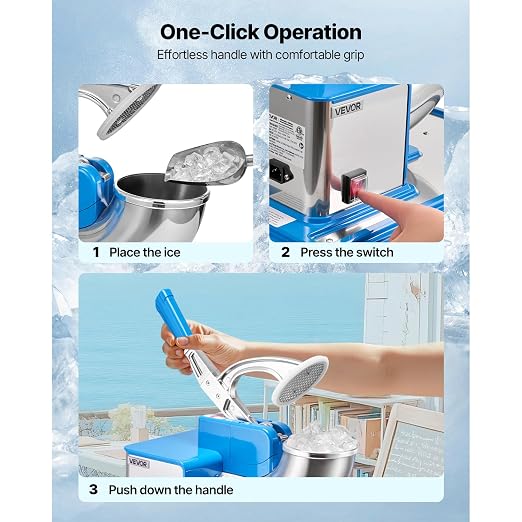 VEVOR 110V Commercial Ice Crusher 661LBS/H, ETL Approved 300W Electric Snow Cone Machine with Dual Blades, Stainless Steel Shaved Ice Machine with Safety On/Off Switch for Family, Restaurants, Bars