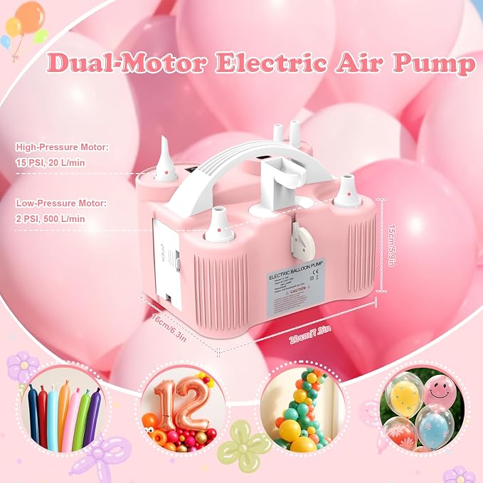 Electric Balloon Pump 4-in-1 Air Pump Portable Electric Balloon Blower Machine Dual Nozzle Quick-Fill 110V AC Inflator Deflator for Balloons Pool Floats Air Mattress Inflatables