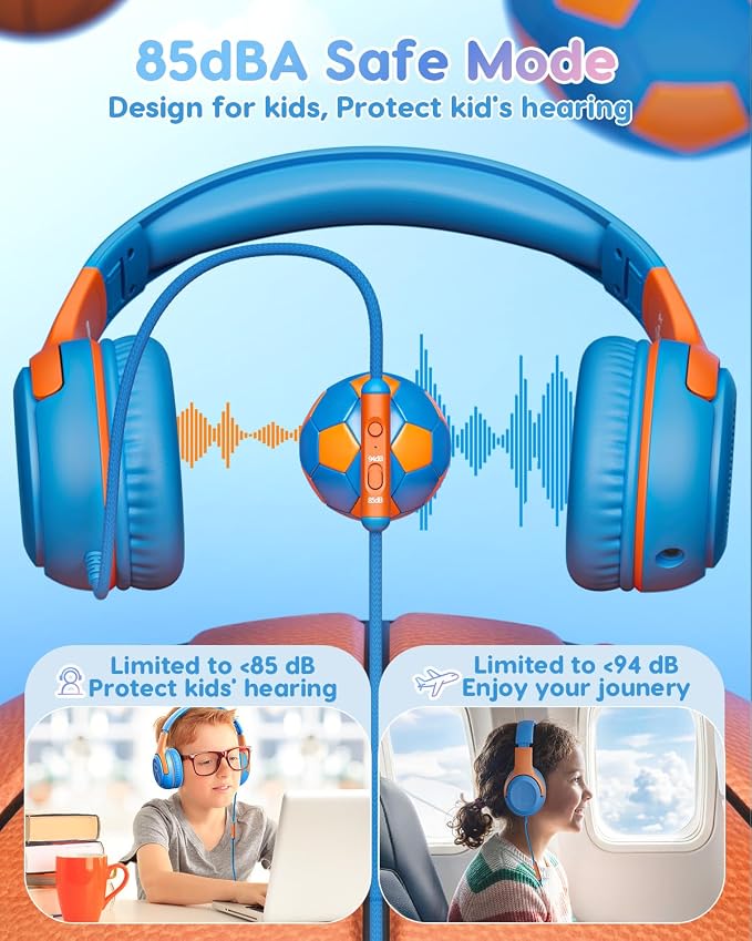 awatrue Kids Headphones Wired - Toddler Headphones with Microphone, Over-Ear Headphones, 85/94dB Volume-Limiting, 3.5mm Jack, Foldable On-Ear Design - Safe & Comfortable for Learning & Entertainment