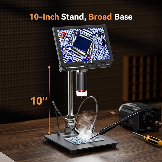 4K Digital Microscope, Elikliv EM4K 8" Coin Microscopes 2000x, 52MP HDMI Microscopes, Soldering Microscope for Adults, Micro scopes for Electronics Repair, 3840P UHD Video Micro socpe, 10" Stand, 16G