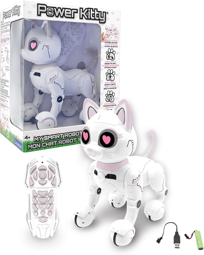LEXiBOOK - Power Kitty® - Remote Control Robot Cat, Programmable Smart Robot, Light, Sound, White/Pink - KITTY01