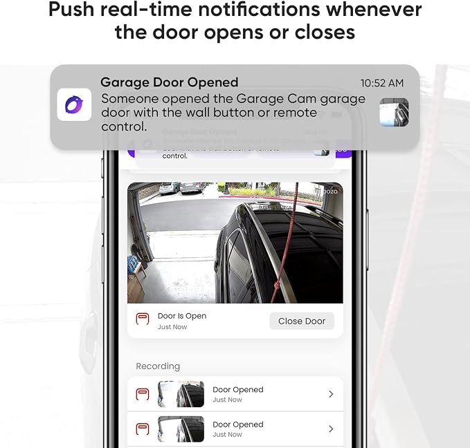 OCCHI Smart Garage Door Opener with Camera, Smart Garage Control, Security+ 2.0 Compatible, Detects Open/Close Status, Support Yellow&Purple Button, 2.4Ghz WiFi, No Monthly Fee, Compatible with Alexa