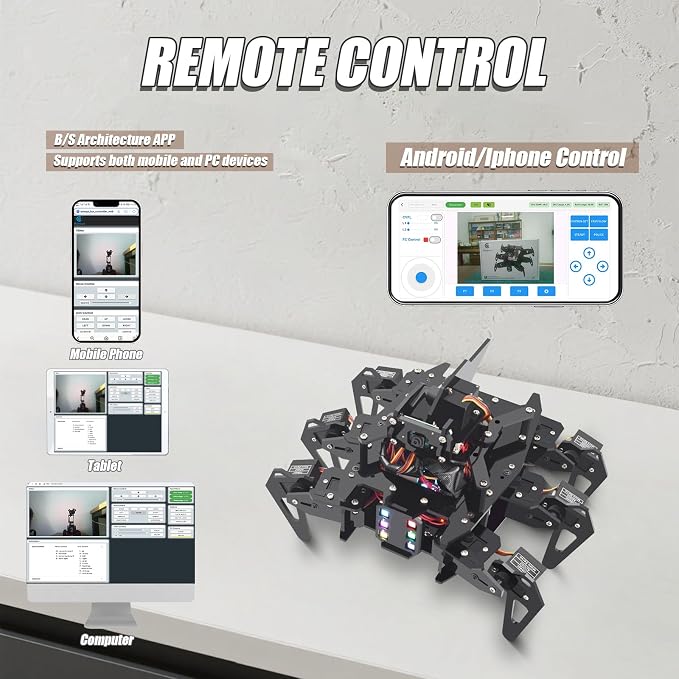 Adeept RaspClaws Hexapod Spider Robot Kit Compatible with Raspberry Pi 5/4B/3B/3B+(Board Not Included), STEAM Crawling Robot, OpenCV Target Tracking, Video Transmission, RPi Robot with PDF Manual