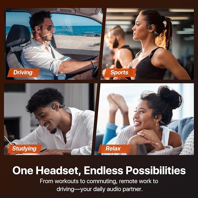 Bone Conduction Headphones, Open Ear, Bluetooth V6.0, IPX5, Sweat Resistant,10Hrs Playtime, Ultra-Light Sports Wireless Earbuds with Stable Connection for Running, Gym, Cycling, Workout, Black