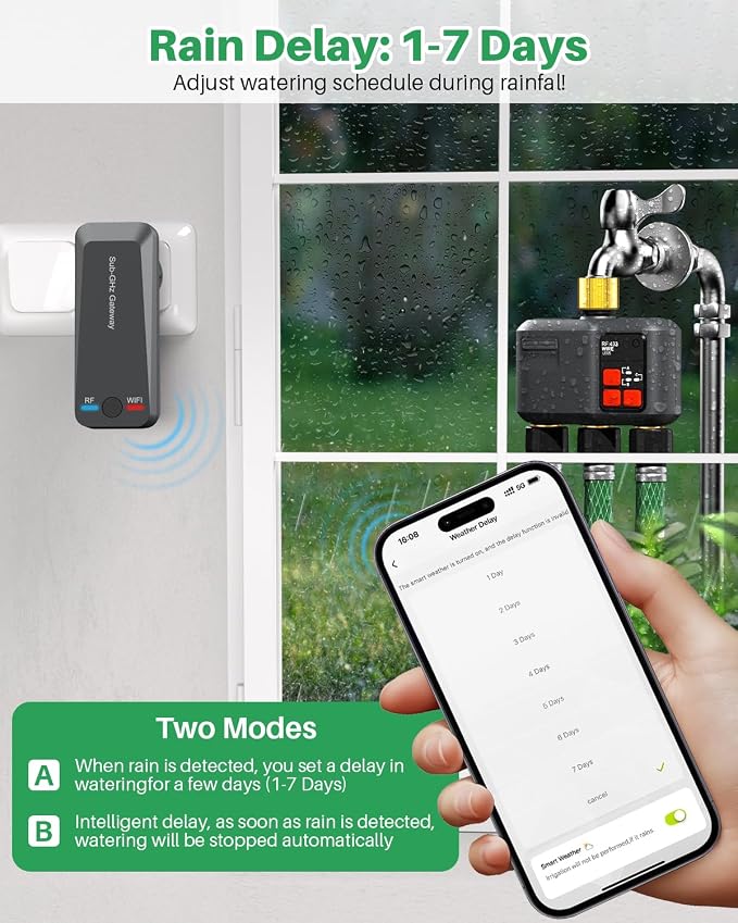 WiFi Sprinkler Timer 3 Zone with 984 FT Range, 3 Outlet Smart Water Timer for Garden Hose with Strong Wall Penetration/Rain Delay/Alexa & Google Voice/App Control, Water Hose Timers for Garden & Lawn