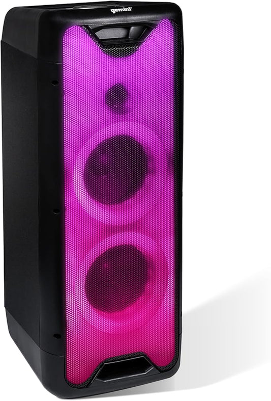 Gemini Bluetooth Party Speaker with LED Lights, Dual 6.5” Woofers, Mic & Guitar Inputs, TWS Pairing, USB/FM/AUX/Bluetooth Playback, 16 Hr Battery – Portable Speaker for Parties (GLS-550)