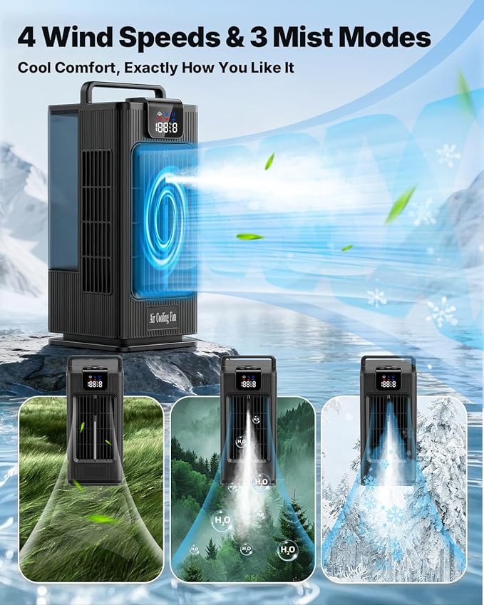 Mini Portable Air Conditioner Cooler: 2000ml Air Cooling Fan with 120°Oscillating - 3 Mist Modes & 4 Speeds, RGB Night Light, 1-8H Timer Remote Control - Portable Small AC for Bedroom, Room, Desk