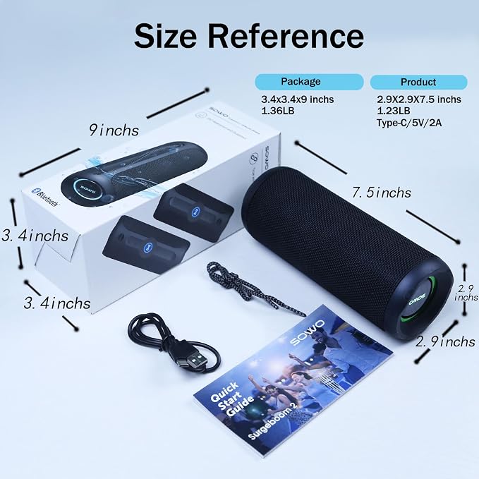 Wireless Portable Speaker,IPX7 Waterproof Bluetooth Speaker, 25W Loud Stereo Sound, Bassboom Technology, TWS Pairing, Built-in Mic, 16H Playtime with Lights for Home Outdoor - Black | 25W Stereo Sound, Bassboom Technology, TWS Pairing, Built-in Mic, 16...