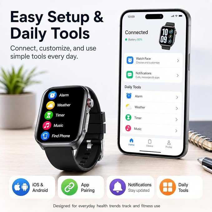 Advanced Smart Watch for Men Women - 2.04" HD Health Smart Watches with Answer/Make Call, 24H Heart Rate Monitor Smartwatch for iOS/Android
