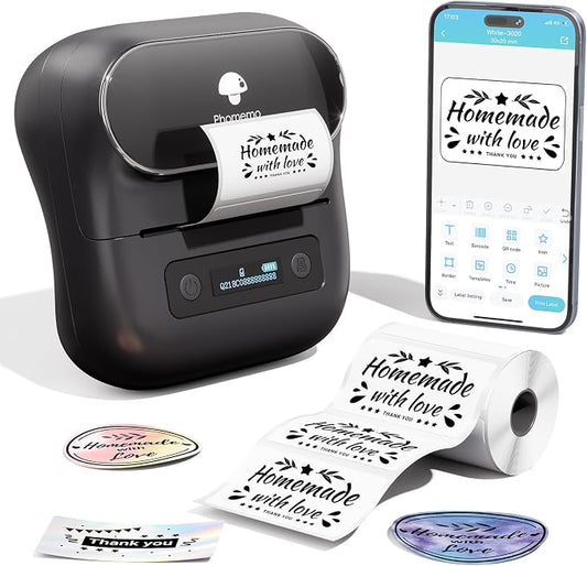 Phomemo Label Maker,M220 Label Printer,3 Inch Bluetooth Thermal Label Maker Machine with 7900+ Icons,1900+ Templates,550+ Fonts,for Kids School Items,Small Business,Large Sticker