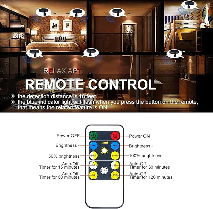 HAMVIDNE LED Spotlights, Battery Powered Picture Lights, Uplighting Indoor, Puck Light with Remote, Plant & Wall Art Display Dartboard Closet Spotlights, Black