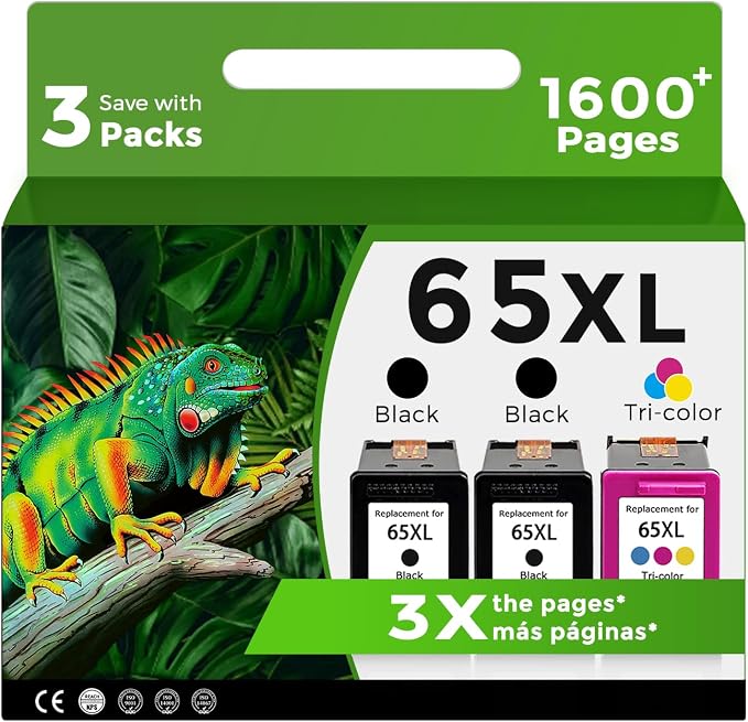 3 Pack 65XL Remanufactured Ink Cartridge Replacement for HP Ink 65 XL（2 Black 1 Color Combo） HP65 XL,5055 5000 5052 5010 5070 5014 3755 3700 3772 2600 3752 2652 2655 2622 2640 Printer,BK Tricolor