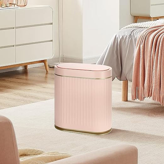 SYNCVIBE Bathroom Sensor Trash Can with Lid Automatic 2 Gallon Motion Sensor Garbage Bin, 7.5 Liter Slim Waterproof Plastic Wastebasket, Bathroom Decor for Bedroom, Office, Living Room, Pink