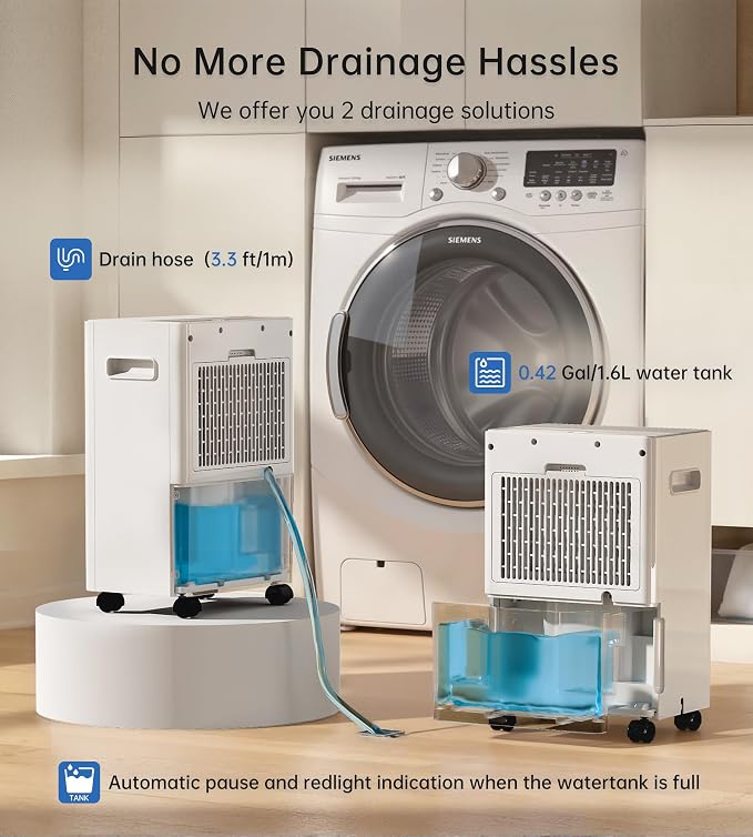 1500 Sq. Ft Dehumidifiers for Home, 30 Pints dehumidifier for Basement with drain hose,Smart APP control, 1.6L Tank,24H Timer,Intelligent Humidity Control,Ideal for Bedroom,Bathroom