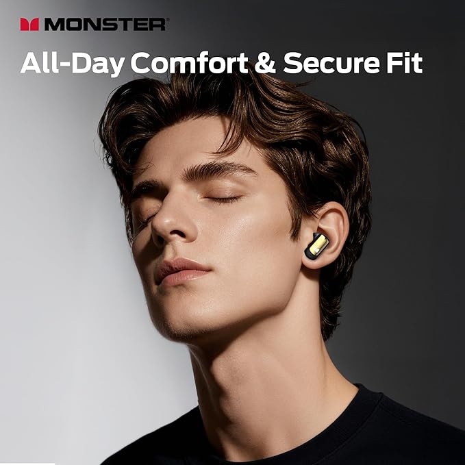 Monster N-Lite 217 Wireless Earbuds, Bluetooth 6.0 Stereo Headphones with Powerful Bass, Built-in Smart Noise Cancelling Mic for Clear Calls, Comfortable Fit, 32H Playtime, IPX5 Waterproof, Black