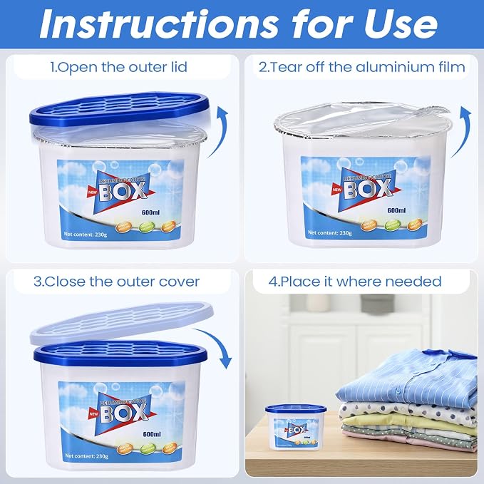 LemonRoad 20 Pack Moisture Absorbers 20 oz 600 ml Calcium Chloride Dehumidifier Humidity Absorber Buckets for Boats Closet Bathroom Rv Car Kitchen Basement Odor Remover, 4.1 x 6.1 x 3.3 Inch