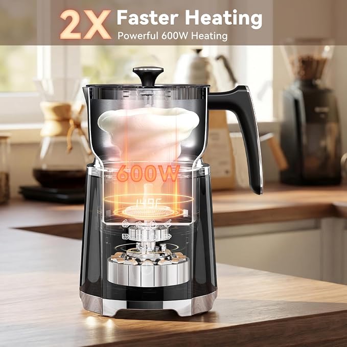 IAGREEA Milk Frother, 8 in 1 Large Hot and Cold Foam Maker (600ml), Detachable Milk Steamer Jug for Latte, Matcha, Hot Chocolate, Stainless Steel, Dishwasher Safe