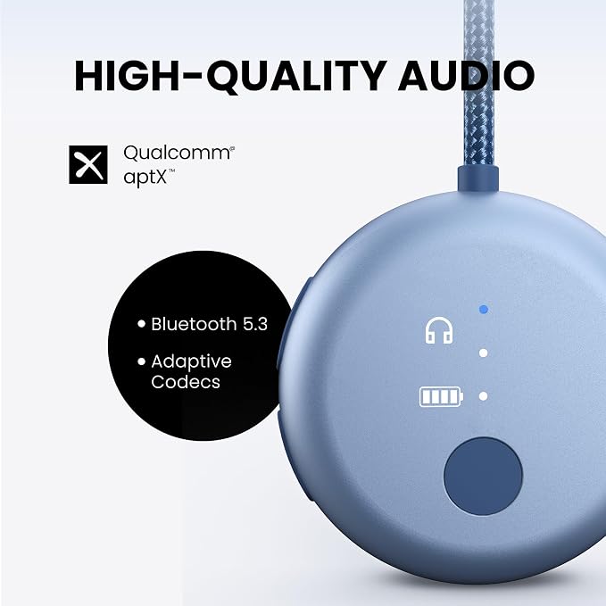 Avantree SoundJet R1 – 25Hr Airplane Bluetooth Adapter for All AirPods | Qualcomm Chipset & aptX Adaptive, Wireless Audio Transmitter for Flight Travel, Works with Bose & Other Headphones
