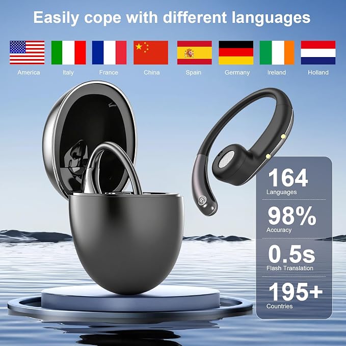 AI Translation Earbuds Real Time, Translator Headphones 164 Languages & Accents, Audifonos Traductores Inglés Español, Bluetooth5.4Device for Travel Business Learning Compatible with iOS and Android ﻿