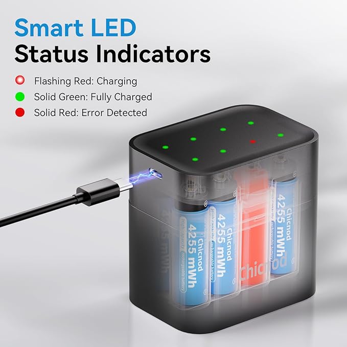 Rechargeable AA Lithium Batteries with Fast USB-C Charger, 8-Pack 4255 mWh 1.5V Constant Voltage for Blink Outdoor Camera, Xbox Controller, Flashlights – 2000+ Cycles