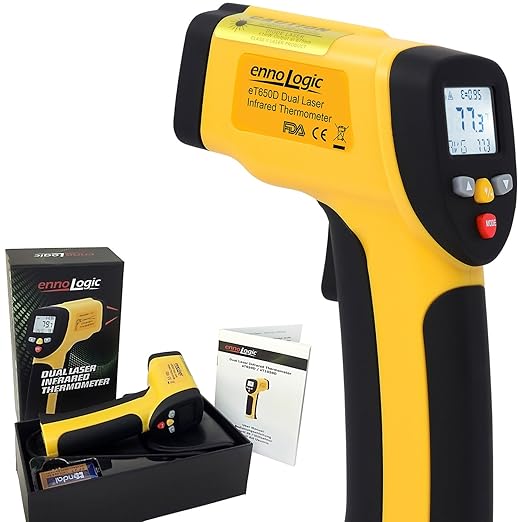 eT650D Temperature Gun by ennoLogic with NIST Certificate - Dual Laser Non-Contact Infrared Thermometer -58°F to 1202°F - Accurate Digital Surface IR Thermometer (Not for Body Temp)